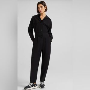 Bershka-Long cotton and linen utility jumpsuit